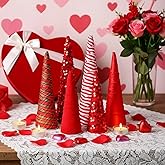 Anglechic 6 Pcs 10" 8" 6" Valentines Red Velvet Cone Tree Decoration Valentines Glitter Table Tree Farmhouse Tiered Tray Ornament for Home Entryway Tabletop Holiday Centerpiece Decor