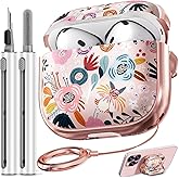 Inesore with Safety Lock for AirPods 4 Case Cover 2024,Floral Cute AirPod 4th Generation Case for Women Girly with Cleaner Kit and Keychain- Pink Berry Flower