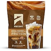 Ascent Caramel Iced Coffee Protein Powder - High Protein Powder, 20 g Protein & 100 mg Caffeine from Premium Colombian Coffee, Zero Artificial Flavors & Sweeteners - 15 Servings