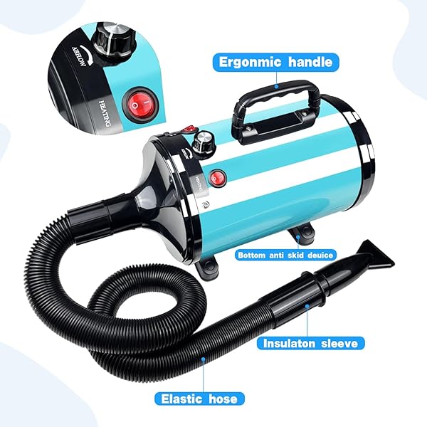 XAPIGO DOG DRYER,HIGH VELOCITY PROFESSIONAL DOG GROOMING DRYER,ADJUSTABLE TEMPERATURE AND SPEED WITH 4 DIFFERENT NOZZLES