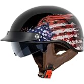 VCAN Cruiser Half Face Motorcycle Helmet with Drop-Down Sun Visor, Removable Peak and Quick Release Buckle