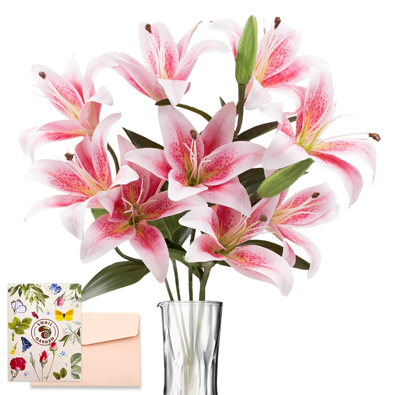 Photo 1 of SNAIL GARDEN 12 Heads Artifical Lily Flowers, Long Stem Artificial Stargazer Lilies with 9 Heads Full Bloom Lily & 3 Buds-Faux Tiger Bouquets for Home Hotel Flower Arrangement Party Decor