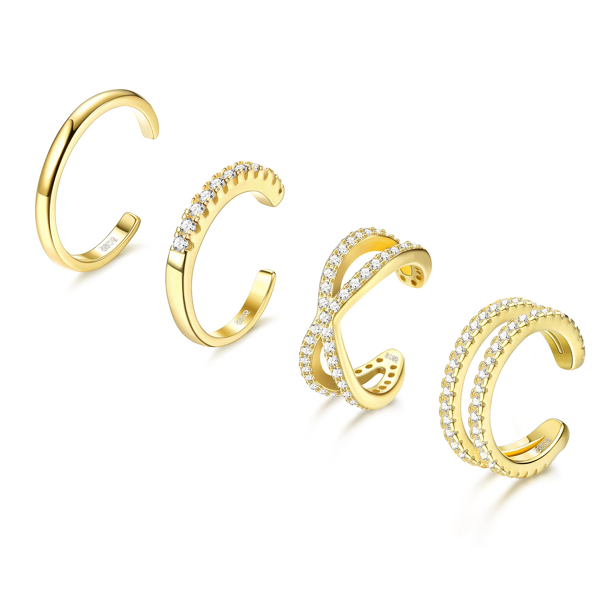 ORAZIO 4PC 925 Sterling Silver Ear Cuffs for Women CZ Non-Piercing Fake Helix Cartilage Cuff Earrings Set Hypoallergenic Sparkling Round Huggie Cartilage Earring Jewelry Gifts