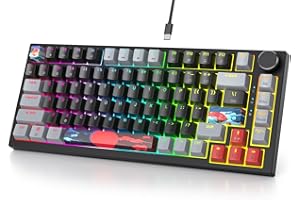 Fogruaden 75% Wired Mechanical Gaming Keyboard - 75 Percent TKL Hot Swappable Gasket Mount, Red Switch, RGB Backlit 82 Keys, NKRO Compact with Knob (Dark)
