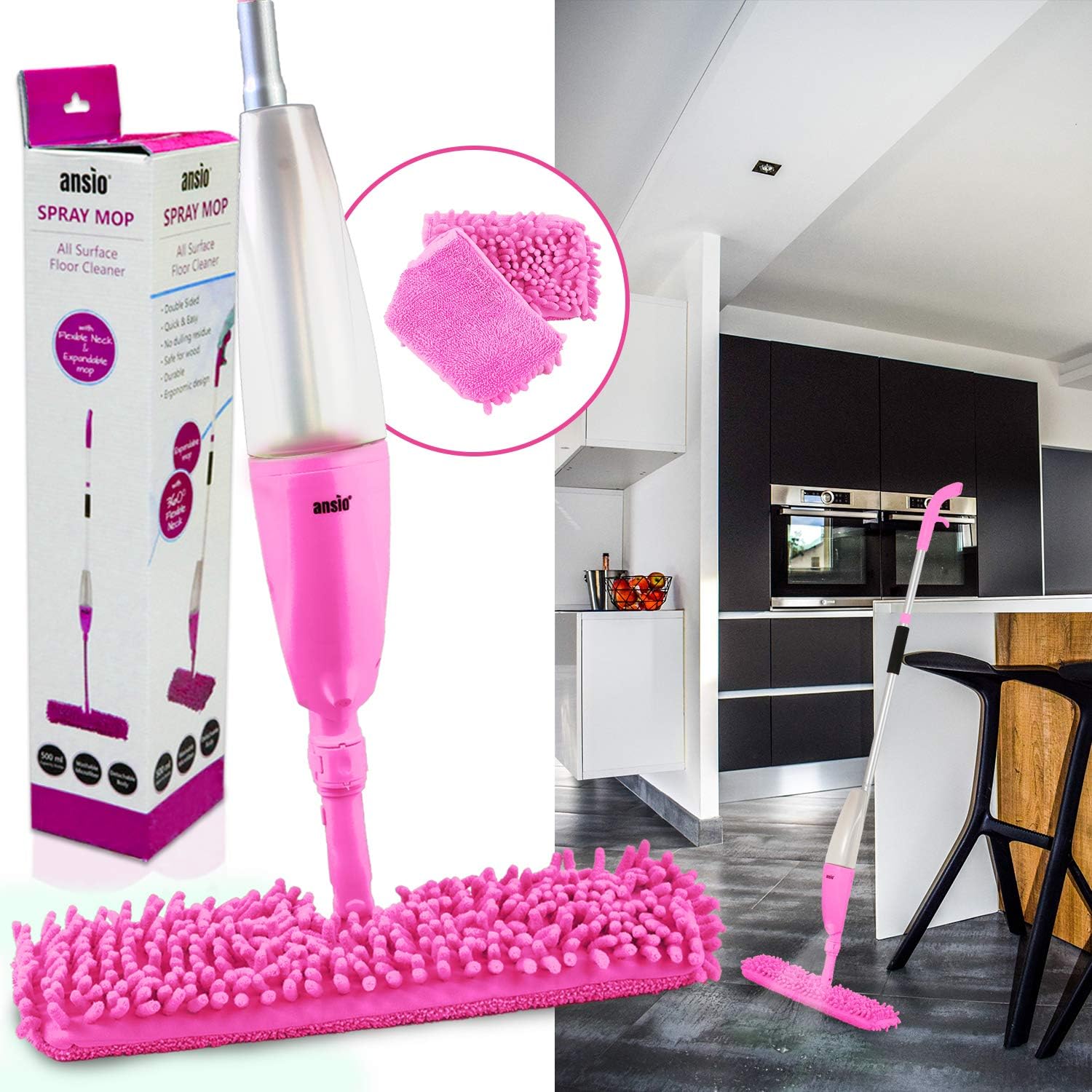 ANSIO Spray Mop Microfibre Floor Mop with Reusable Microfiber Pad