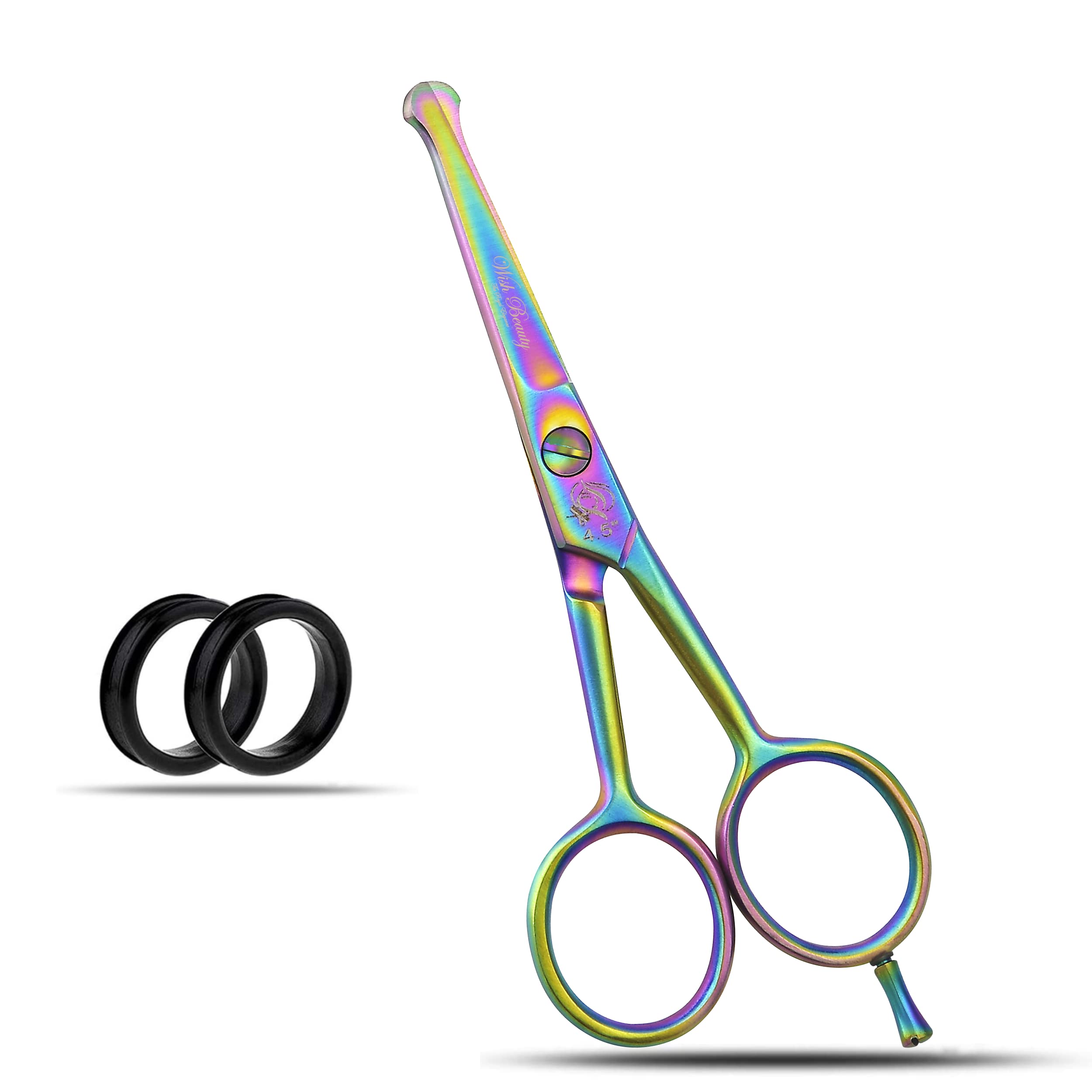 Wishbeauty Hairdressing Safety Scissors With Round Tips - Curved Professional Hair Trimming for Kids Children Baby (Rainbow 4.5")