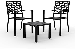 GAOMON 3 Piece Patio Bistro Set, Outdoor Patio Furniture Set with Coffee Table, Conversation Sets for Apartment Balcony, Backyard, Porch, Black