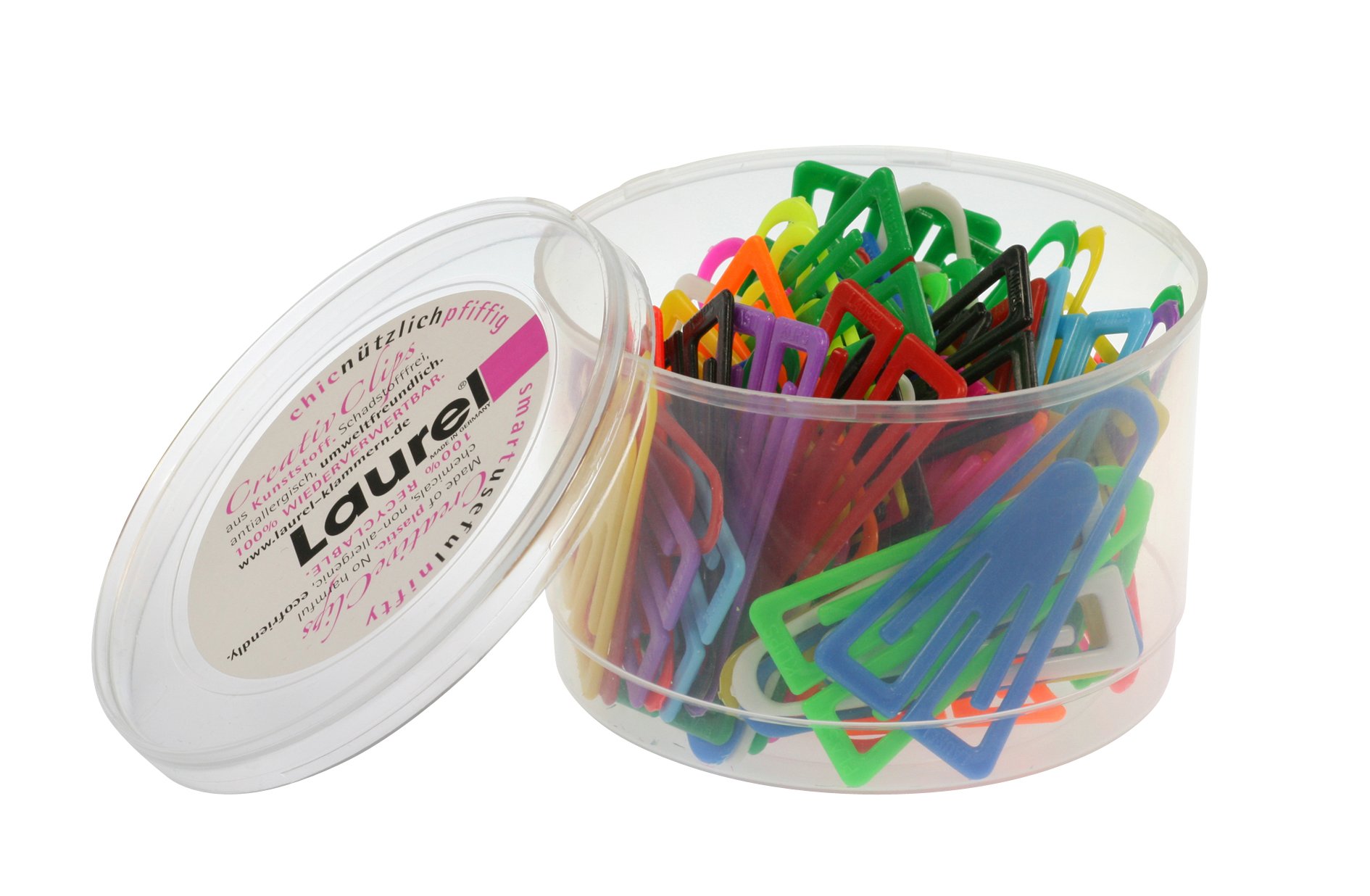 Laurel Plastiklips Reusable & Recyclable Paperclips - Assorted 60mm Tub of 75