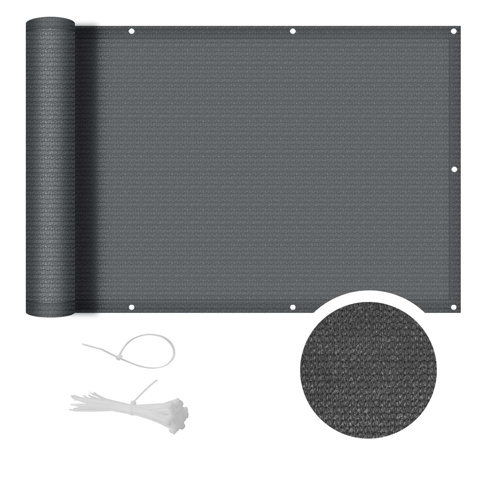Cool Area balcony privacy screen, anti-peeping, windproof, anti-ultraviolet, HDPE balcony cover, 90x500cm，Graphite