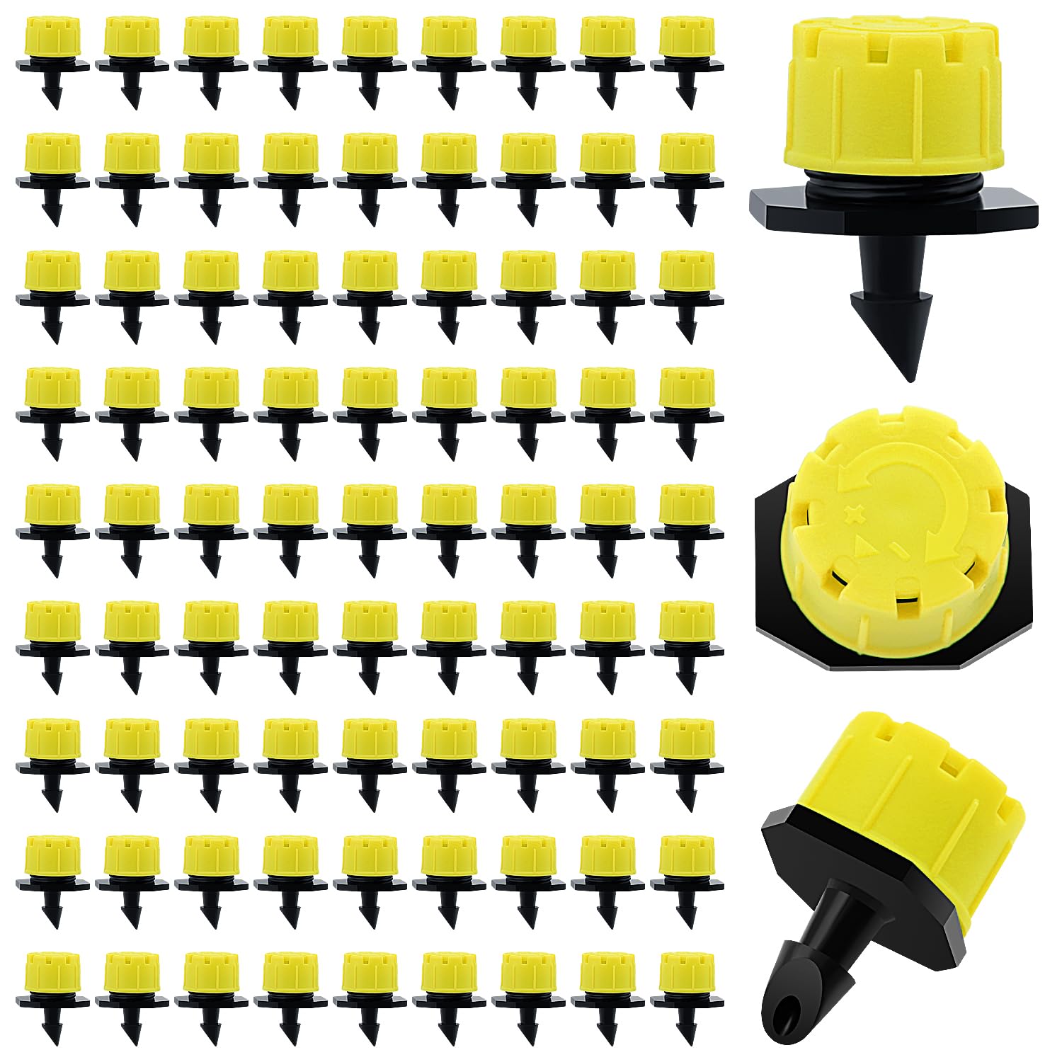 VooGenzek 90 PCS 1/4 Inch Adjustable Irrigation Dripper Sprinklers, Micro 8-Hole Emitter Drippers for Irrigation System, Anti-clogging Watering Sprinklers for Garden, Lawn, Greenhouse, Yellow