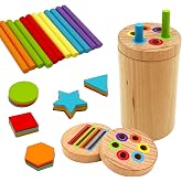 CKCBJXYM Montessori Shape &amp; Color Sorting Montessori Toys for Toddlers 3, Wooden Fine Motor Skills Sensory Toy Preschool Learning Toys Travel Gift for Boys and Girls (Wooden Set)