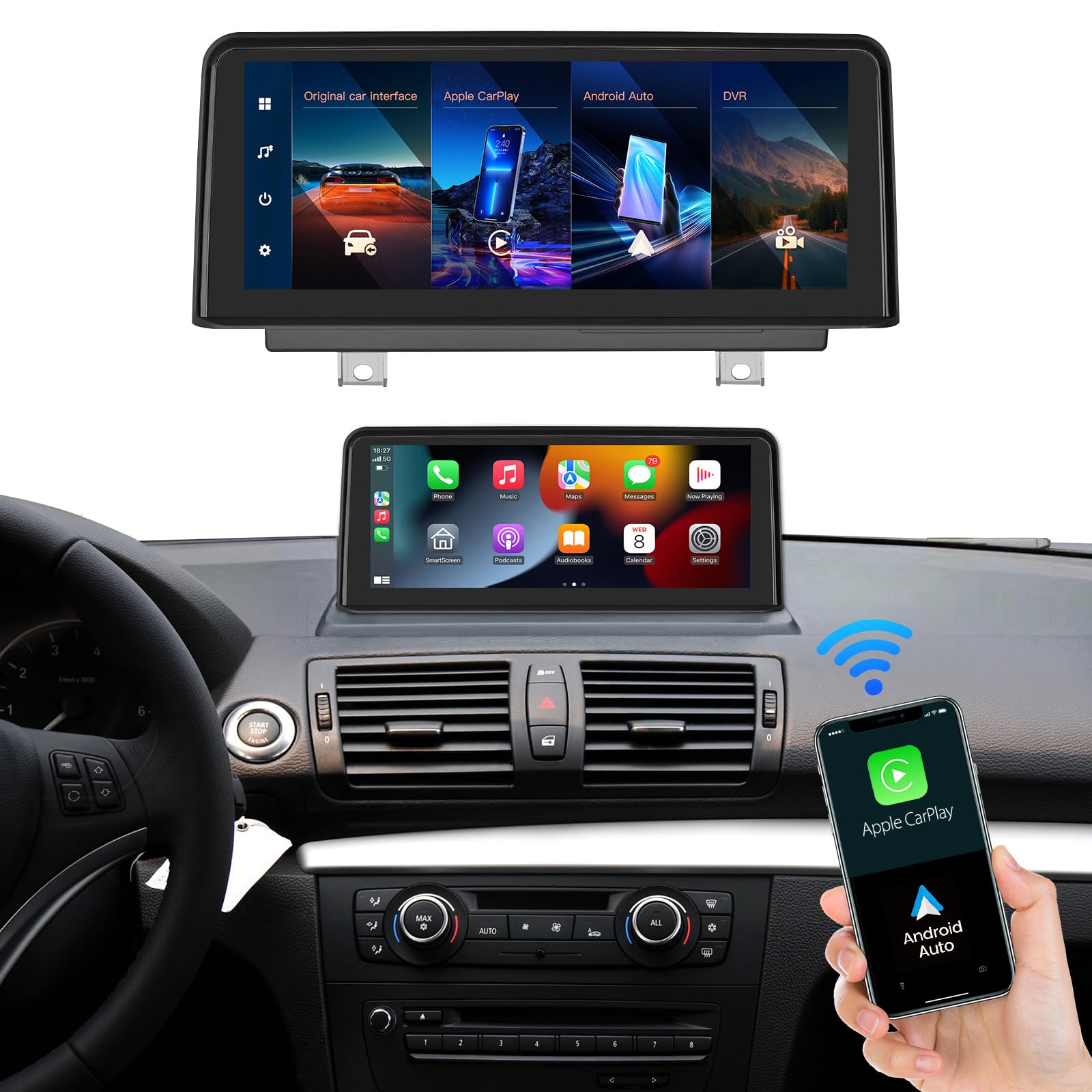 AUTOabc Wireless Carplay/Android Auto 10.25'' Touch Screen Multimedia Radio Receiver for BMW 1er E81 E82 E87 E88 2004-2008 CCC Car Radio Retain Original Amprifier Stereo Sound System HD 1920 * 720
