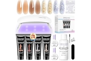 SAVILAND Poly Gel Nail Colors: Easy Poly gel Nail Kit Starter Kit with Slip Solution Mini U V/LED Lamp, Sheer & Sparkle 4 Nourishing Poly Gel Colors for Lasting Shine 28 Days Home DIY Manicure Tools