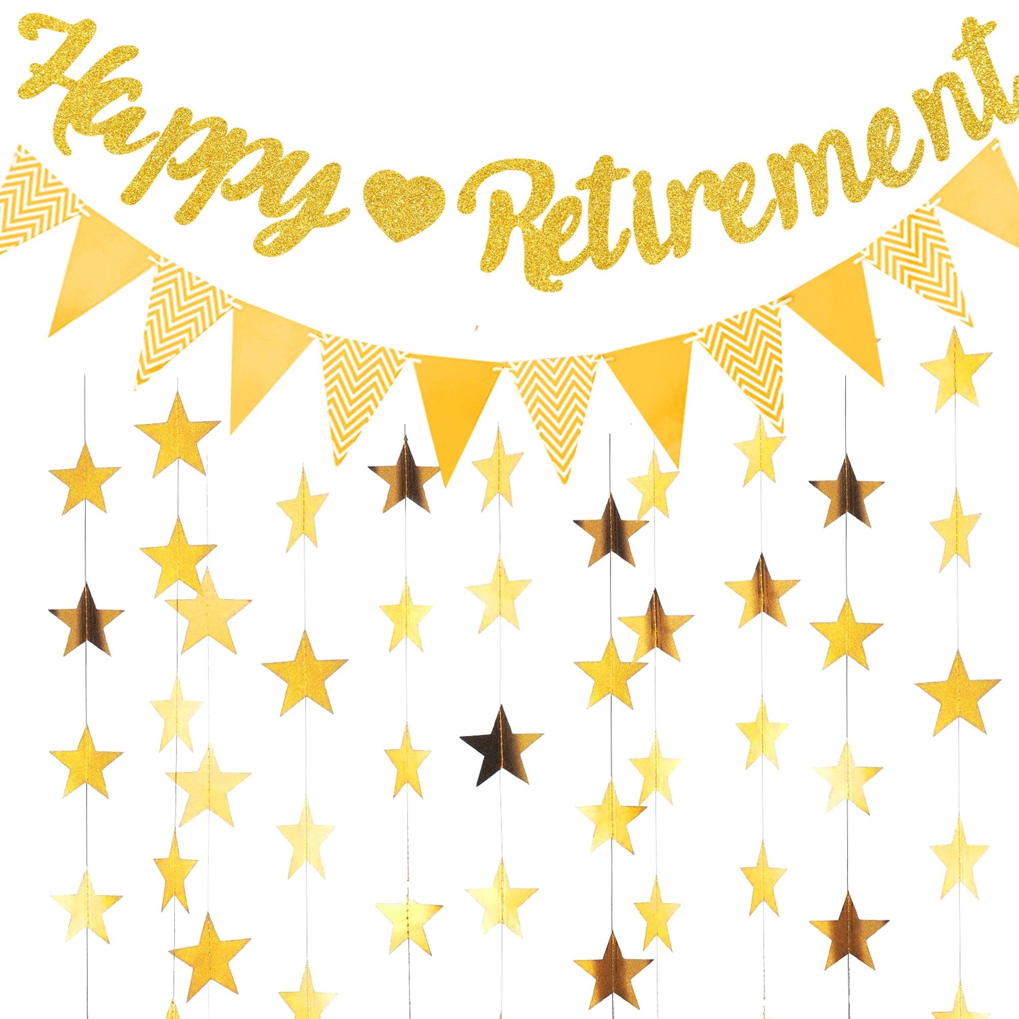 Happy Retirement Banner Party Decorations - Gold Banners Pennants Garlands for Men and Women Office Family Gatherings Farewell Goodbye Tension Hello Pension Themed Party
