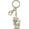 Aqua79 Stylish Cat Keychain - Gold 3D Sparkling Charm Rhinestones Fashionable Stylish Metal Alloy Durable Key Ring Bling Crystal Jewelry Accessory with Clasp