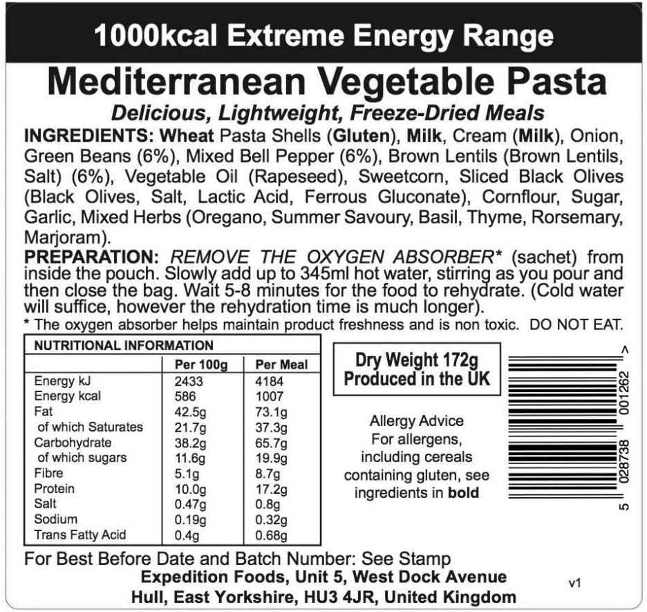 EXPEDITION FOODS Mediterranean Vegetable Pasta (Double Serving / 1000KCAL) - Image 5