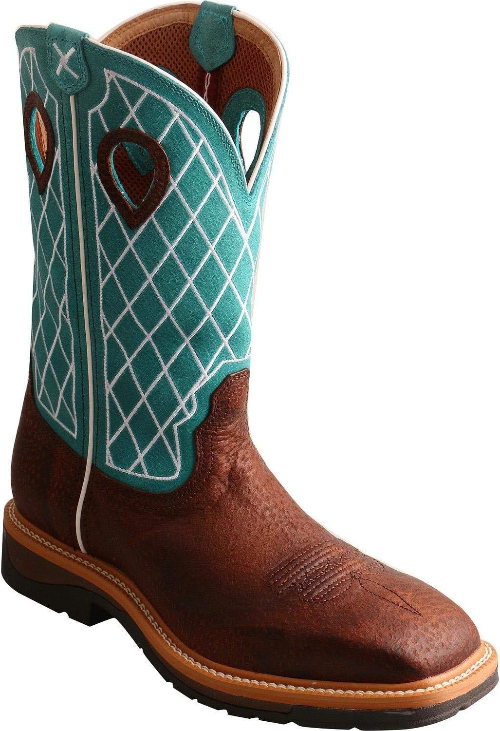 Twisted X Mens Lite Cowboy Brown Distressed/Turquoise Workboot (MLCS021)