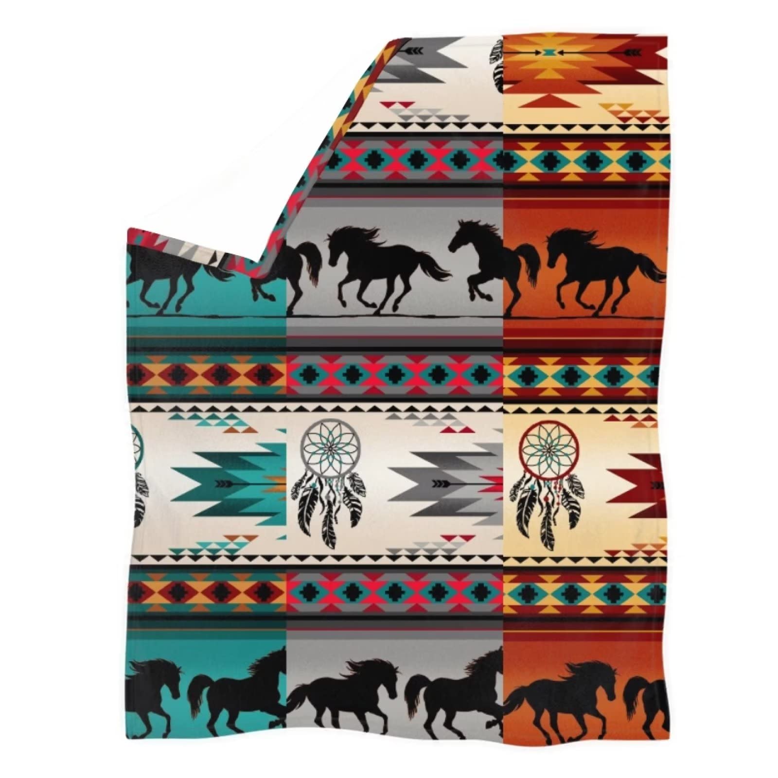 Jndtueit Aztec Navajo Southwestern Tribal Sherpa Fleece Throws and Blanket,Fluffy Cozy Ultra Soft Africa Horse Bed Blanket