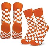 LAZZPPO 2 Pairs Orange & White Checkerboard Socks for Men, Apparel Gift for Youth Tennessee, Comfortable Cotton Athletic Socks, Gift for Tennessee Fans and Alumni(Sizes 6-10)