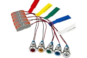 ARLETA 5Pcs Energy Saving Metal Indicator Light Mounting Hole Size 12mm(1/2 inch) Voltage AC/DC 12V/24V/110V Current 20mA Green Yellow Red Blue White (24V)