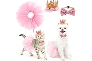 BINGPET Doggy Tutu Skirt Dog Cat Birthday Party Supplies,Cat Dogs Wedding Dresses with Bowtie and Dog Party Hats Princess Crown Hat Set,Sweet Gift for Small to Medium Dogs Cat