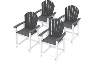 OTSUN Outdoor Tall Adirondack Chairs Set of 4, Patio Bar Stool Chair with High Back, 400lbs, Widened Arms, All-Weather Balcony Chair for Backyard, Garden, Yard （4PCS, White & Grey）
