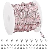 UMAOKANG 13 Feet Stainless Steel Chains for Jewelry Making Clear Pink Crystal Decorative Craft Chain Roll