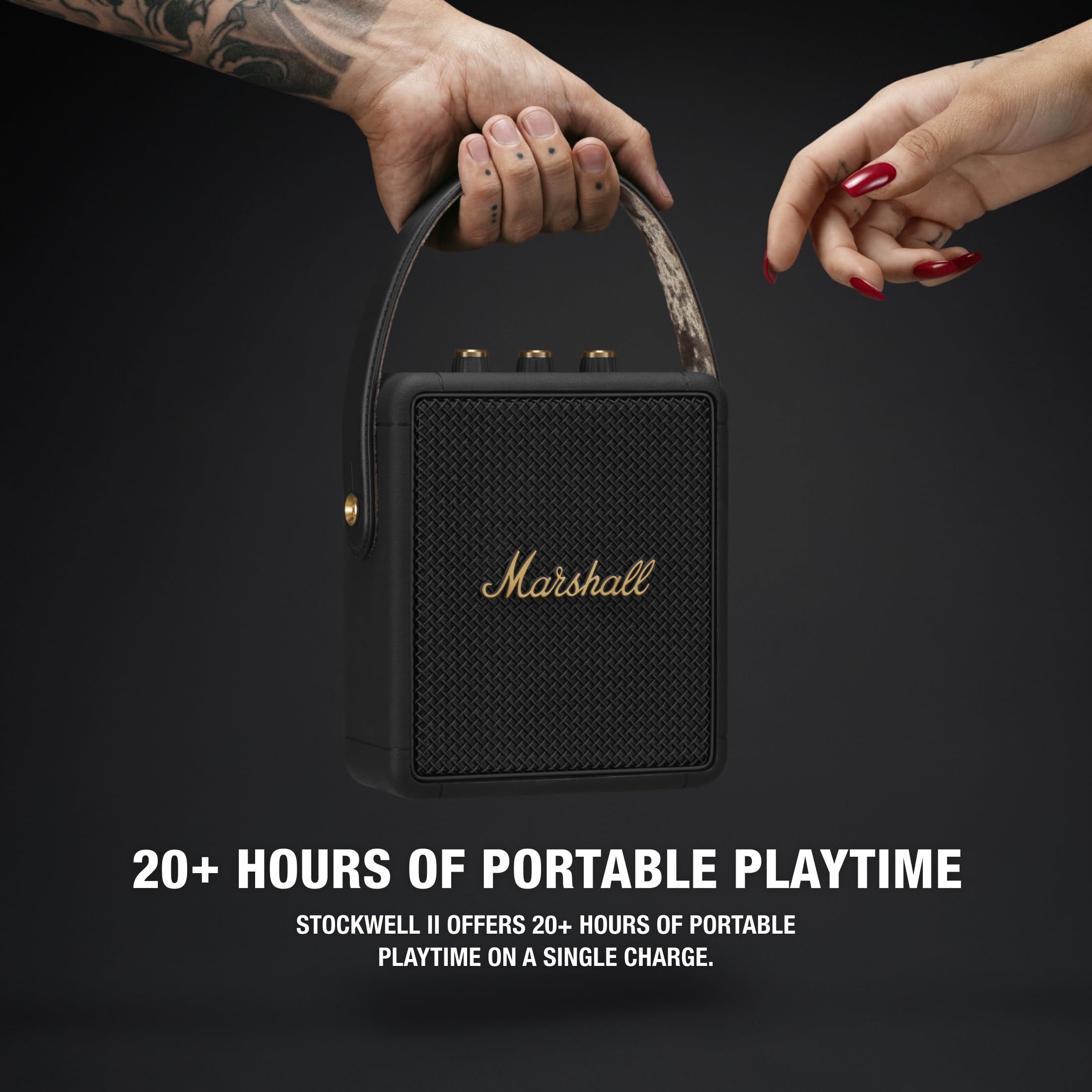 Marshall Stockwell II Portable Bluetooth Speaker, Black and Brass