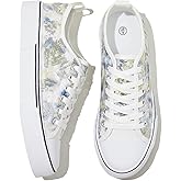 kufeiti Women's White Tennis Shoes Embroidered Sequins Low Top Canvas Shoes Comfortable Casual Fashion Sneakers