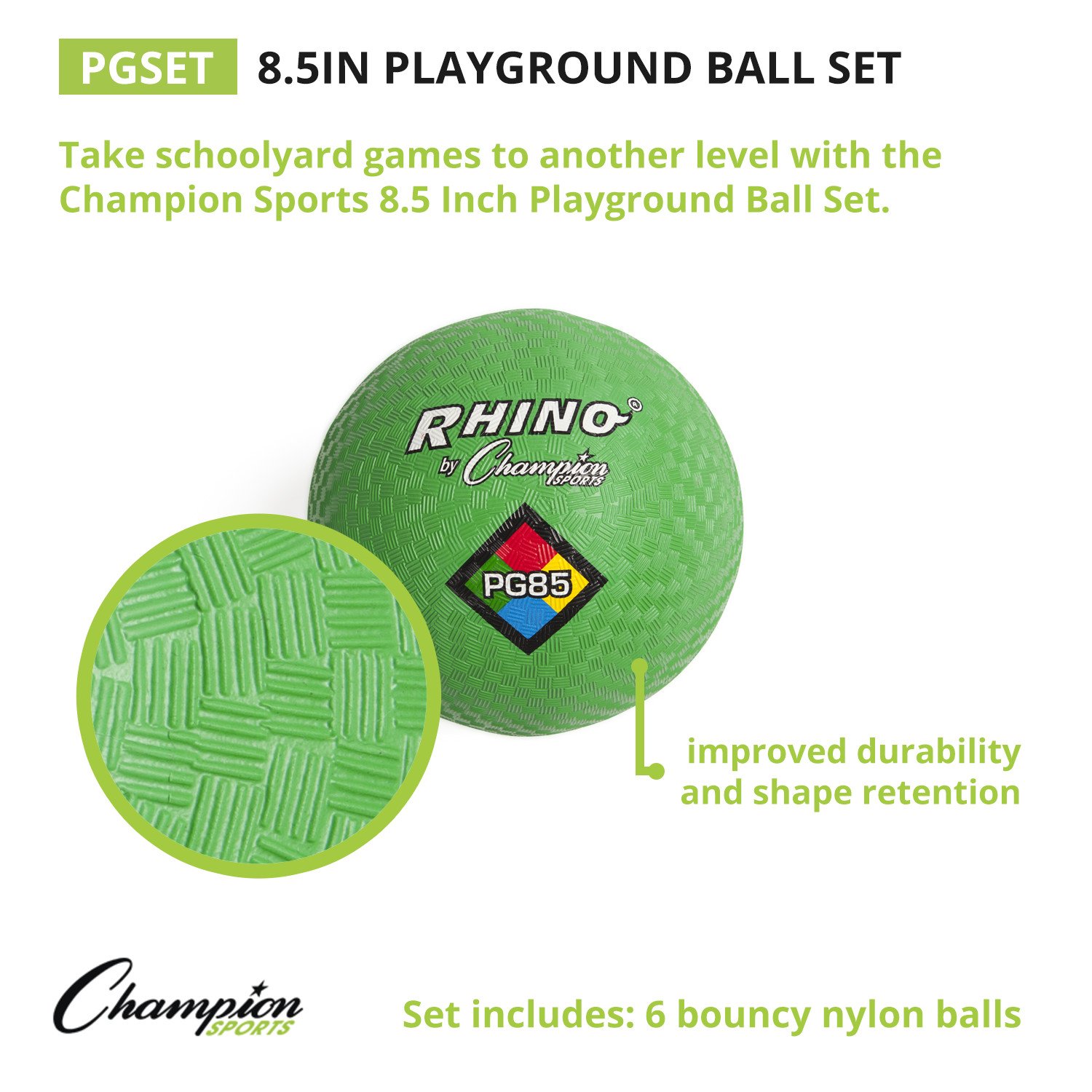 Champion Sports Playground Balls – Single Balls & Sets, Multiple Colors, Durable Nylon-Wound Construction for Kickball & Indoor/Outdoor Play