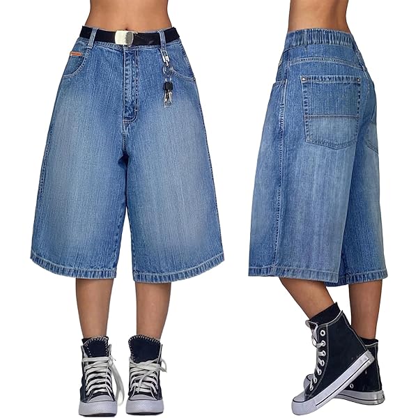 Ponitrack Jorts Women Baggy Vintage Acid Wash Jean Shorts Grunge