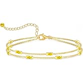 Gold Birthstone Bracelet for Women Trendy 14K Gold Dainty Bracelet for Friend Friendship Birthday Mother Gifts for Her Jewelry
