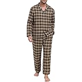 PrinStory Men's Flannel Pajamas Sets - Soft Cotton Classic Plaid Long Sleeve Pjs Sleepwear Lounge Set with Pockets