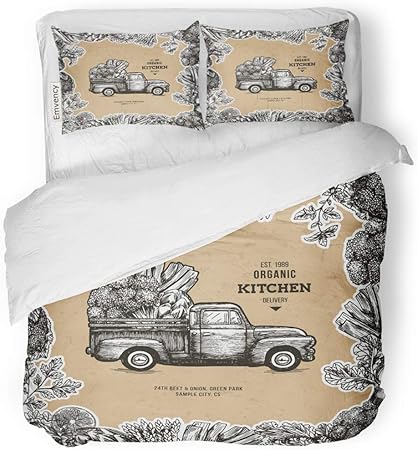 Vamix Duvet Cover Set Green Farm Fresh Delivery Classic Vintage Pickup Truck Decorative Bedding Set With Pillow Case Twin Size Amazon Co Uk Kitchen Home
