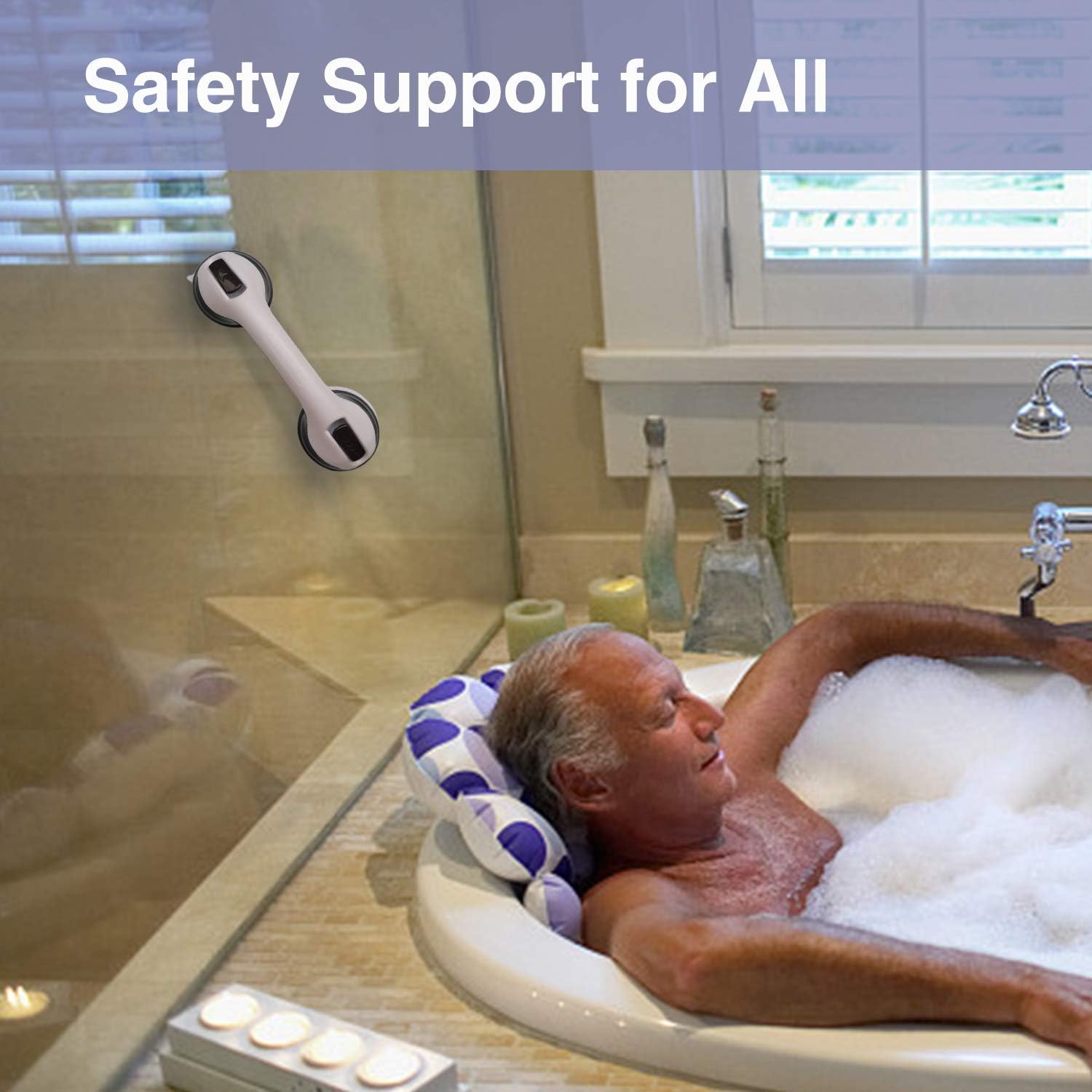 12" Suction Grab Bars 2 Pack, Shower Handles for Handicap, Elderly, Disable, Senior, Bathroom Balance Bar Safety Hand Rail Support for Tub, Showers, Bathtubs, Walls, 4" Cup: Health & Personal Care