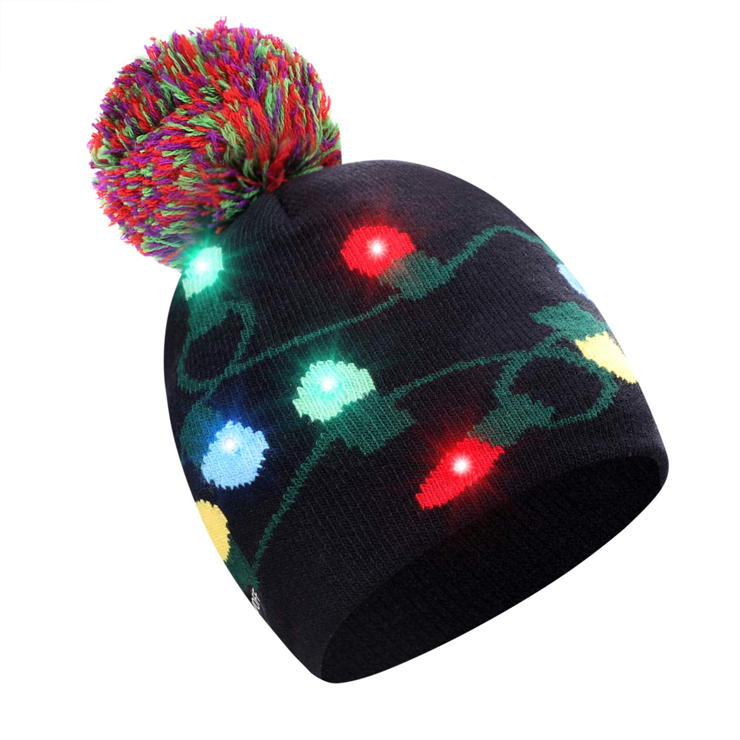 HKSICHENGKEJIUK Kids LED Light Up Christmas Hat Flashing Beanie Knit Cap Xmas Party Hat Boy Girl Red Green Christmas Hat with Light Warm Winter Ugly Cap Party Cosplay Accessory Gift