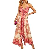 GOLDSTITCH Women's Summer 2025 Casual Maxi Dress Deep V Neck Ruffle Floral Dress
