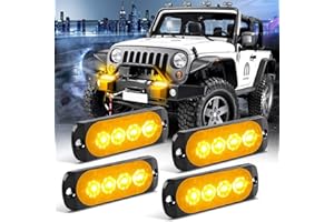KaiDengZhe 4pcs 4LED Amber Ultra Thin Sync Feature Car Truck Mount Surface Caution Emergency Beacon Hazard Flash Warning Strobe Light Bar 12-24V