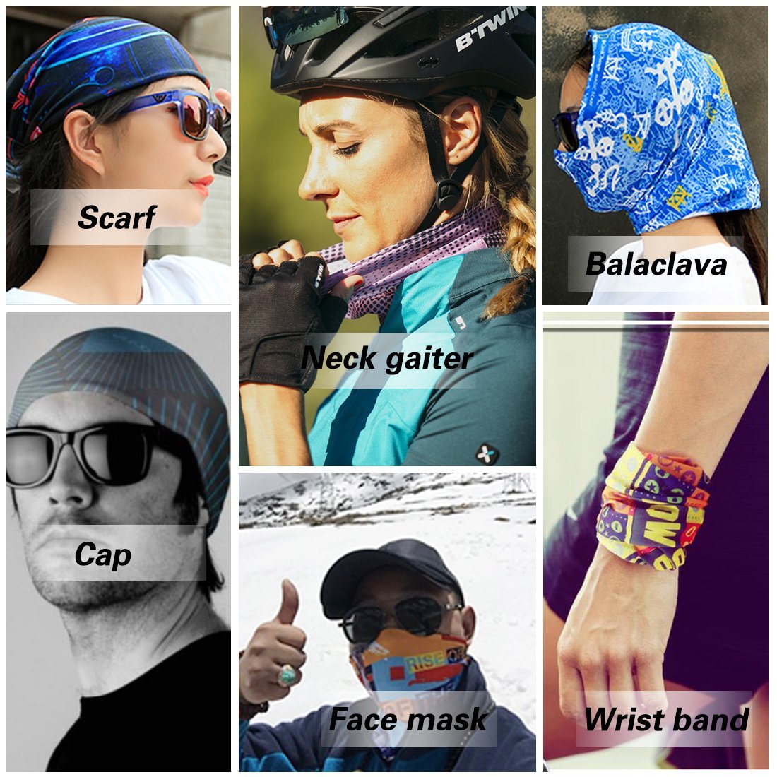 TUONROAD Unisex Animal Print Custom Cooling Headwear Chemo Head Wrap Colorful Rainbow Cute Cat Magic Headband Tubular Multipurpose Festival Neck Face Bandana for Bike Motor Yoga Workout Outdoor Sports