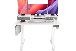 YDN Electric Standing Desk with Drawers, Adjustable Height Stand Up Desk, 48 inch Electric Sit Stand Computer Desk for Home Office, White