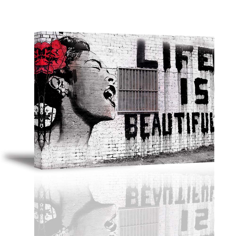 Piy Painting Graffiti Canvas Print Life is Beautiful HD oil painting canvas print with pre-stretched Image Street Pop Art pictures ready hanging perfect for Home Decor โ image 1