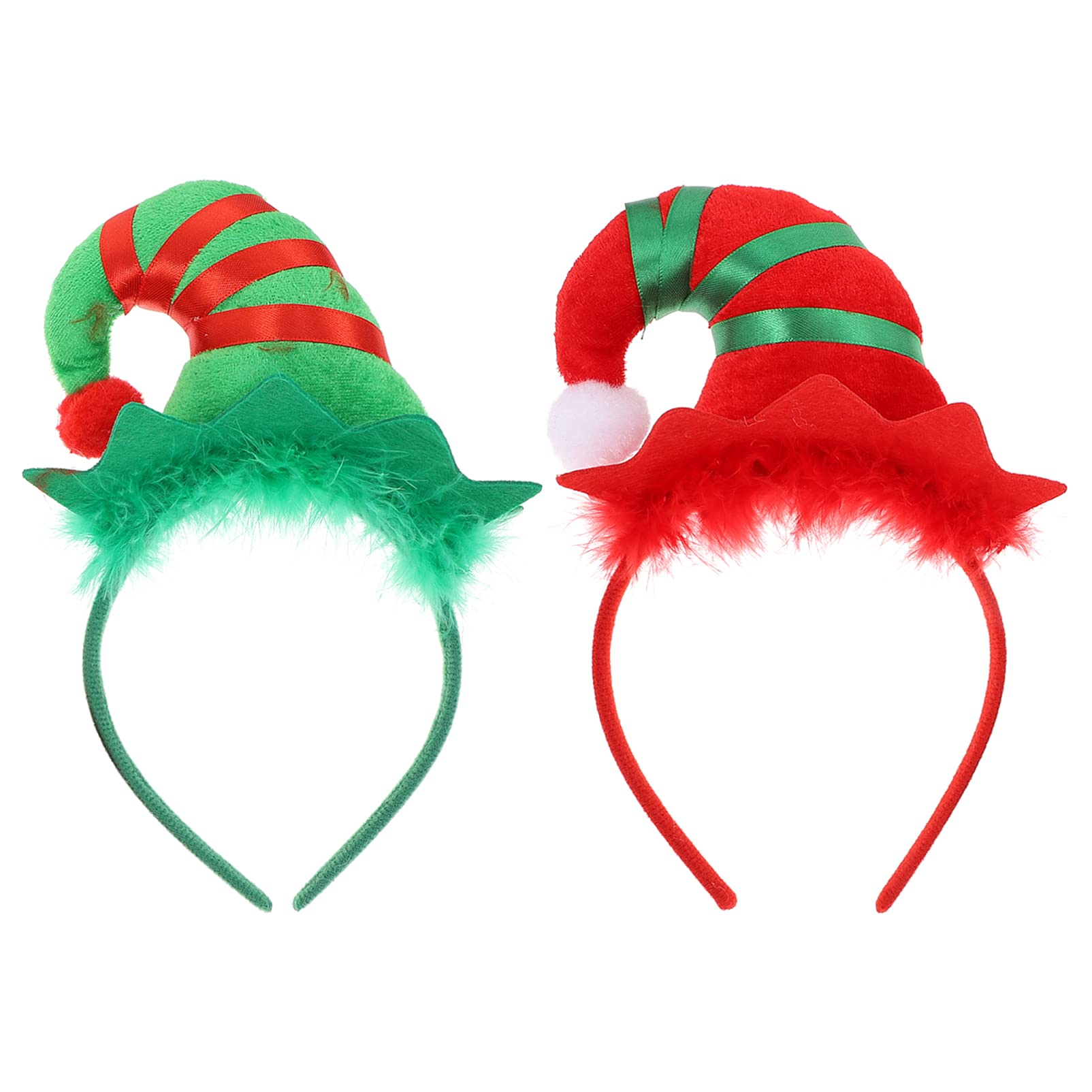 minkissy 2pcs Hat Headbands Christmas Hat Headband Hair Hoop Headpiece Christmas Cosplay Costume for Women Girls Green Red