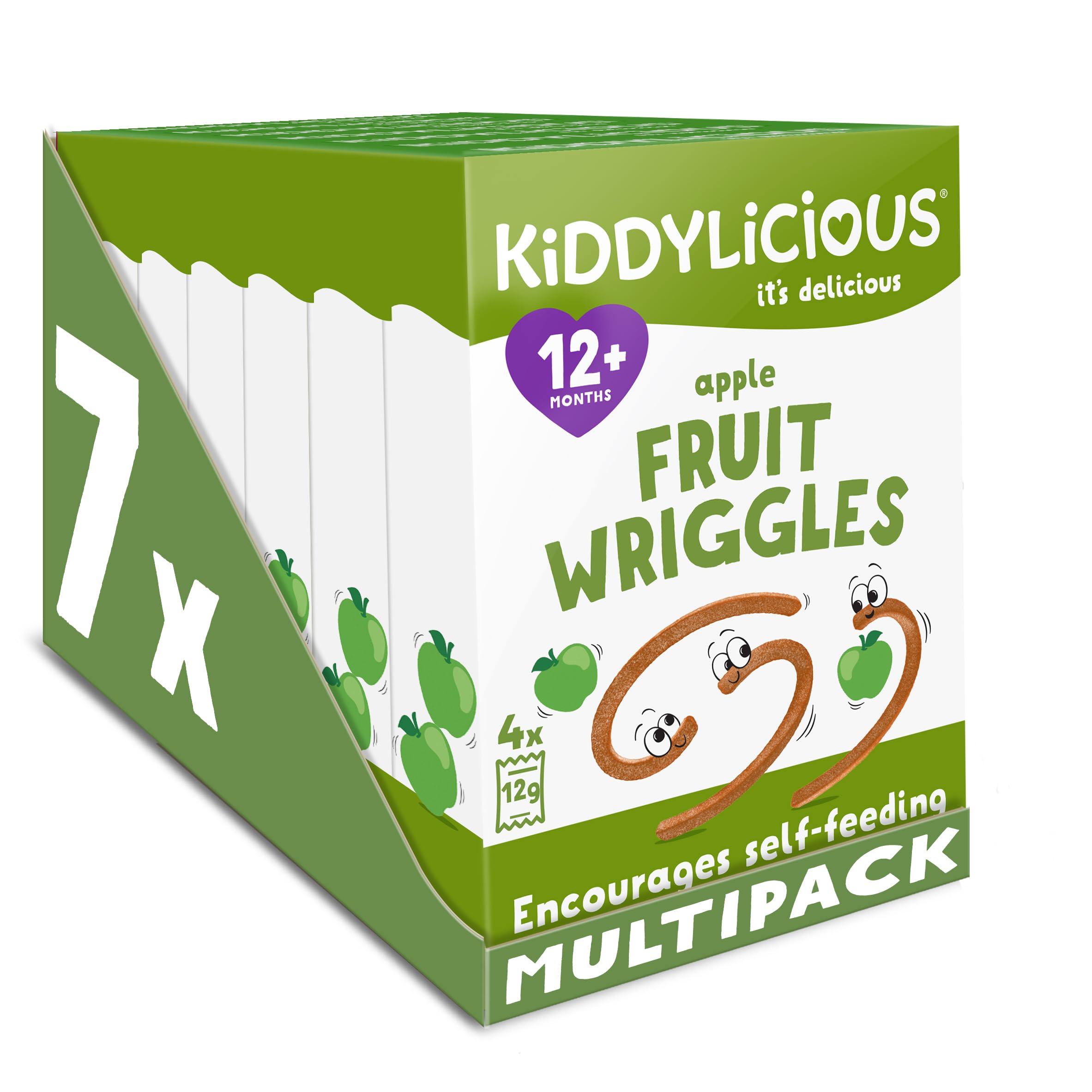 Kiddylicious Apple Wriggles - Delicious Real Fruit Treat for Kids - Suitable for 12+ Months - 7 Packs of 4 (28 Total)