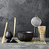 Matcha Set Whisk and Bowl, 8 Pcs Matcha Making Kit includes Bowl with Spout, Bamboo Whisk, Bamboo Scoop, Ceramic Holder and Stainless Sifter for Tea Matcha Lover, Gilded