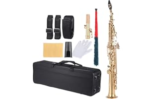 TARUOR Brass Straight Soprano Sax Saxophone, Bb B Flat Woodwind Instrument Shell Key Carve Pattern with Carrying Case Gloves Cleaning Cloth Straps Cleaning Rod