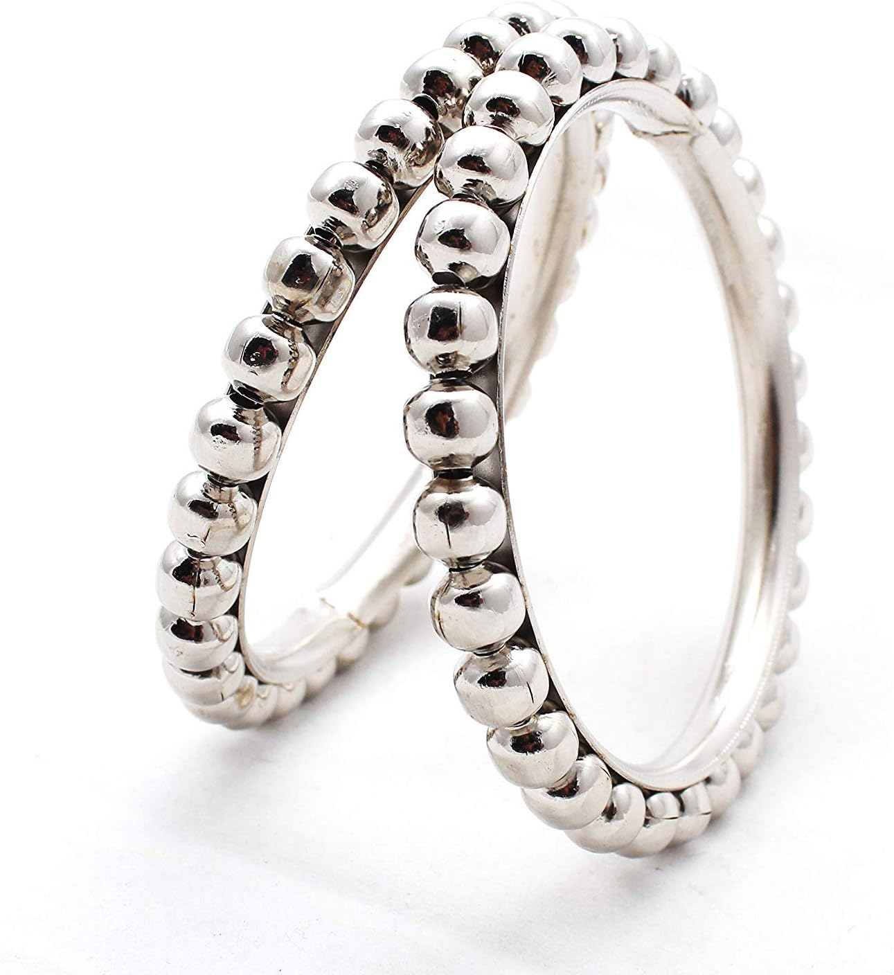 Anigalan -Traditional Silver Plated 2 Piece Oxidized Ball Bangles Set for Girls and Women(Brass) (Silver, 2.8)