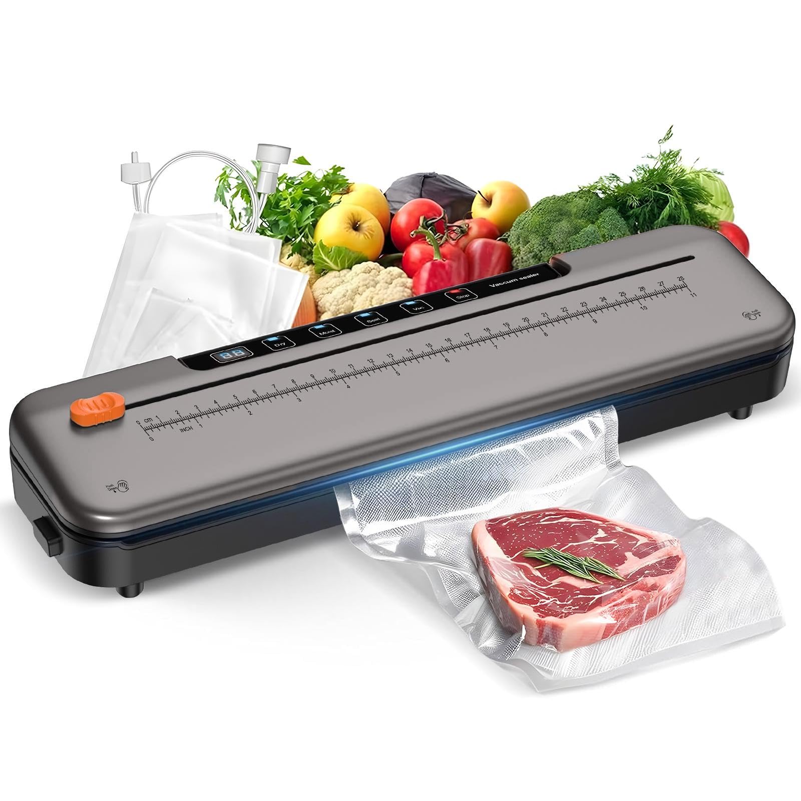 Photo 1 of Vacuum Sealer Machine for Food Preservation, 6-in-1 Food Sealer for Freshness Storage, 75kpa Compact Vacuum Sealing Machine with External Sliding Blade, Digital Countdown Titanium Gray