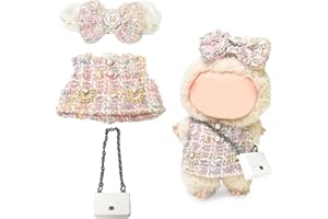NEOVISTA Clothes Compatible with Labubu Doll,Labubu Outfit Set - Pink Dress + Bow Headband + White Shoulder Bag for Labubu Dolls, Stylish Accessories for 17cm Labubu Doll, No Doll(Pink Camellia Dream)