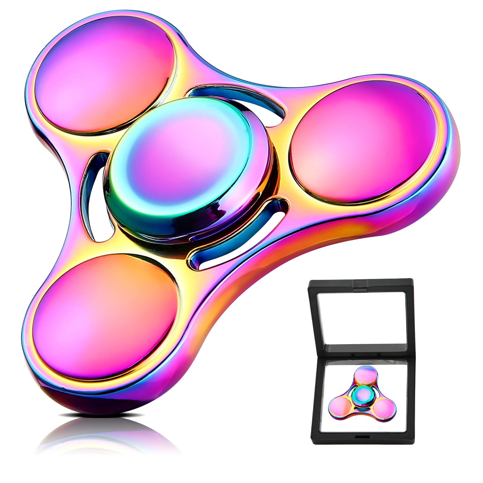 SCIONE 1PCS Metal Fidget Spinner - High-Speed Hand Spinner for Kids Fidget Toy Adults - Anxiety Stress Relief Sensory Toy with Removable Bearing Caps - Perfect for Office, Classroom Party (Rainbow)
