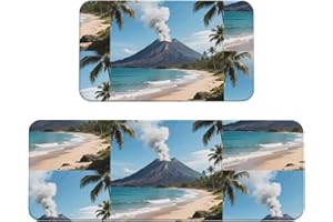 Volcanic Island Kitchen Rugs Set of 2, Cushioned Anti-Fatigue Kitchen Mats for Floor, Waterproof Comfort Standing Mat Absorbe